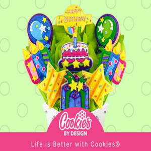 Nationwide Cookie Delivery! Send handcrafted gourmet gifts from Cookies by Design. Our cookie bouquets and arrangements are perfect for any holiday, birthday or special occasion. Same/Next day gift delivery available. Send a cookie gram today!